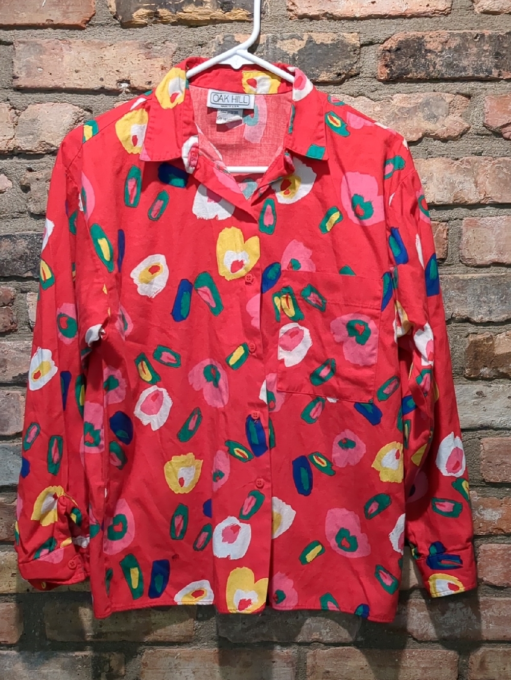 Retro 80s Abstract 1980s Party 100% Cotton Women's Vintage Blouse, Size 12